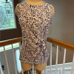 Tommy Hilfiger Blue and White Floral Tank Top with tie front detailing- Size XL